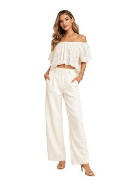 Free People Stacey Lace Off Shoulder Top Ivory Boho Romantic NWT Small Spring